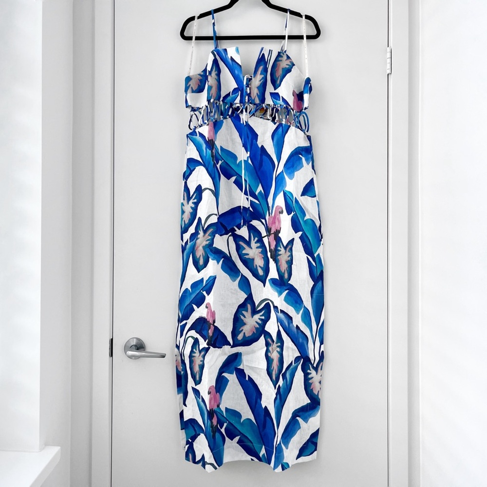 NWOT Farm Rio Off-White Blue Foliage Maxi Dress XL